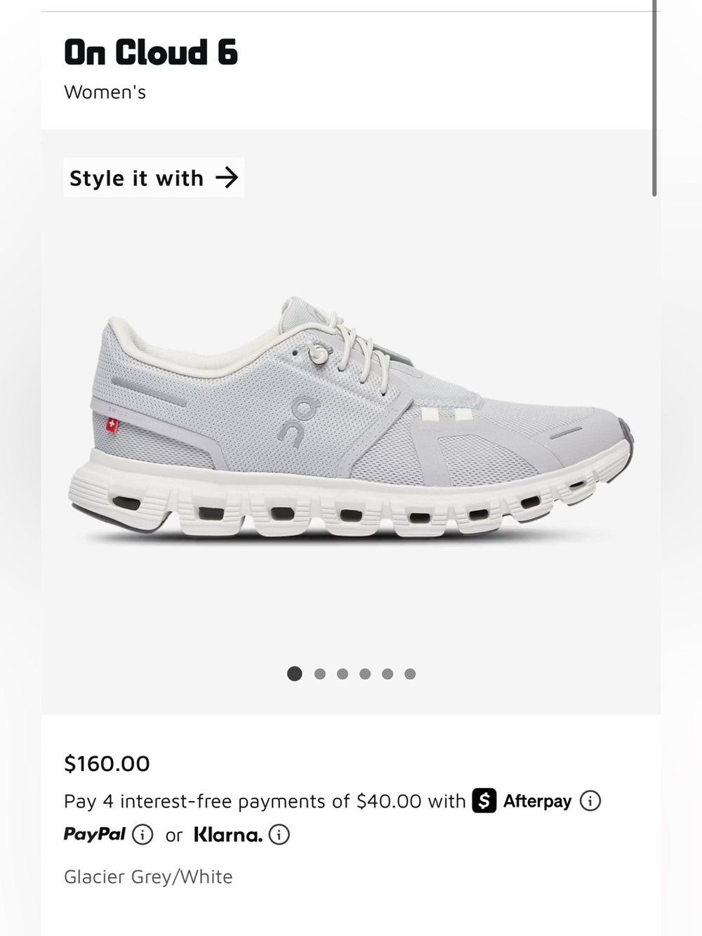 On Women's Cloud Sneaker - Glacier Grey/White